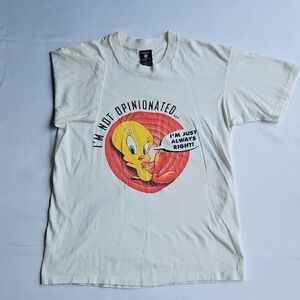 Warner Bros. White Tweety Graphic Tee Vintage 90's Single Stitch